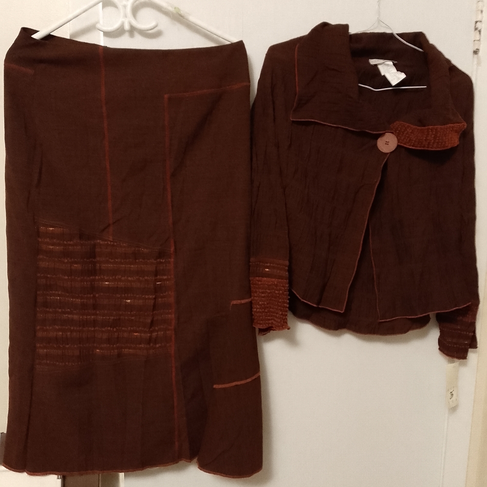Brown Midi Pencil Skirt Set for Casual